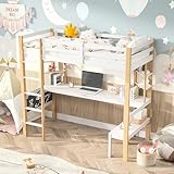 HYNHXBP Kreatives Hochbett (90 x 200 mm), mit Schreibtisch und Stauraum, mit Lattenrost und...