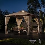 Devoko Pavillon 3x3 Wasserdicht Stabil Winterfest mit LED-Beleuchtung, UV-Schutz 50+ Doppeldach...