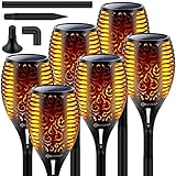 KESSER® Gartenfackel Solar 6er Set Solarleuchten 33 LEDs Flamme mit Wandhalterung + Erdspieß...