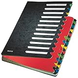 Leitz Pultordner, A4, 24 Fächer, Farbige Trennblätter, 3 Sichtlöcher, Karton, Schwarz, 59140095