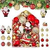 Kssvzz 72er Set Weihnachtskugeln Plastik Rot Gold, Christbaumkugeln Kunststoff Weihnachtsbaum Deko,...