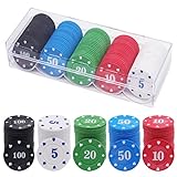 Spielchips 100 Stücke Plastik Poker Chip Set mit Aufbewahrungsbox, 4 farbige Zählzähler, Poker...
