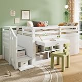 LAKFEW Etagenbett Kinderbett 90x200 cm, Einzelbett Holzbett mit Treppe, Schubladen und Stauraum,...