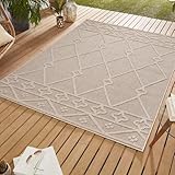 SIMPEX Outdoor Teppich, Berber Design, Beige, 160 x 230 cm, Boho-Stil, für Küche, Balkon,...