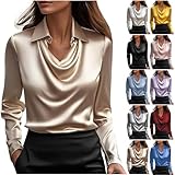KODMNSW Blusen Damen Satin Bluse Elegante Oberteile Langarm Shirts Festliche Blusen Elegant Seidig...