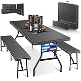 KESSER® Bierzeltgarnitur 3-teilig Set Tisch + 2X Bank, für drinnen - draußen klappbar...