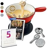 Ottia Fondue Set für 2, 3, 4, 5, 6 Personen aus Gusseisen & Emaille. Als Käsefondue,...