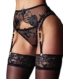 NewBull Damen Strapsgürtel Spitze Strumpfhalter Strapsen Slips Dessous Set Strumpfband Hosenträger...