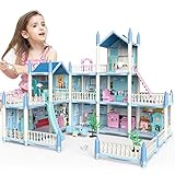 deAO Puppenhaus– 3-stöckiges DIY Rollenspiel-Spielset, Puppenhaus-Zubehör und Möbel, Geschenk...