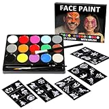 Kinderschminke Set – 15 Farben halloween schminke Face & Body Paint, 30 Schablonen & 2...