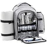CampFeuer Picknickrucksack 32-teilig | Picknickset für 4 Personen | Grau | mit Flaschenhalter,...
