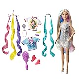 Barbie-Puppe, Einhorn-Barbie-Puppe mit Meerjungfrauenhaar und Einhorn-Haarkrönchen,...