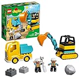 LEGO DUPLO Bagger und Laster Spielzeug mit Baufahrzeug für Kleinkinder ab 2 Jahren zur Förderung...