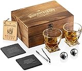 Whiskey-Steine Geschenkset für Männer | Whiskyglas und Steine Set mit Holzbox, 2...