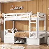 Kinderbett 90x200 cm Etagenbett für 2 Kinder, Kinderbett mit Stauraum, Hochbett mit Rausfallschutz,...