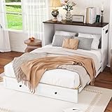 Aunvla Schrankbett, 140 x 200, Mobiles Schrankbett mit Schubladen am Bettende und Regal am Kopfende...