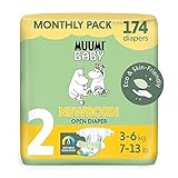 Muumi Baby Neugeboren Öko Windeln Größe 2, 3-6 kg 174 Stück Monatsbox, Weiche Premium Windeln...
