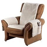 Schurwoll-Sesselschoner mit Armlehnenschoner, Natur, Flor aus 100% Schurwolle, Mittelteil ca. 160 x...