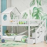 FEZTOY Baumhaus Kinderbett 90 x 200 mit 3 Treppe & Schubladen, Hochbett für 2 Kinder mit...