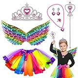 Byhsoep 8 Stück Prinzessin Kostüm Mädchen,Karneval Kinder Prinzessin Kleid mit Krone...