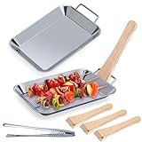 VOSSOT Grillschalen Set Edelstahl für Gasgrill – 2X Grillpfännchen mit 4 Holzgriffen & 1...