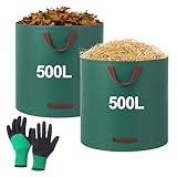 2 Stück Gartenabfallbeutel, Laubsack 500 L, Robuste Gartenabfallsack, mit Paar Handschuhen,...