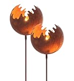 Spetebo Metall Gartenstecker Naturrost Feuerball - 2er Set/groß - Rost Windlicht mit Erdspieß ca....