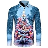 Weihnachtshemd Herren, Lustig Weihnachtsoutfit Herren, Langarm Button Up Umlegekragen Grosse...