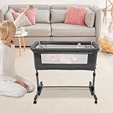 GIDRLL Faltbares Beistellbett Baby Reisebett mit Matratze und Rollen, höhenverstellbarer und...