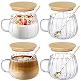 Anhow 4er Cappuccino Tassen, 450ml Latte Macchiato Gläser Hitzebeständig Kaffeegläser mit Deckel...