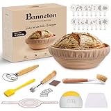 Kixiyou 10-teilig Gärkorb Brot Set, 23 cm Gärkorb rund und Komplettset Backzubehör, Gärkörbchen...