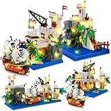 YOOHBERRYS Piraten Burg Bauspielzeug, 3 Modi Piratenhafen Baustein mit Licht, 2461 Stück...