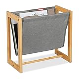 Relaxdays Zeitschriftenhalter, Bambus & Stoff, HBT: 37 x 39,5 x 21 cm, A4, Magazinhalter,...
