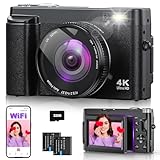 4K 64MP Digitalkamera mit WLAN, 16X Digitalzoom, 180° Flip Screen Autofokus Vlogging Fotoapparat...