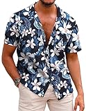 COOFANDY Hawaii Hemd Männer Kurzarmhemd Baumwolle Hawaii Kurzarmhemd Blumen Shirt Strandhemd...