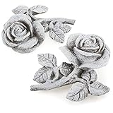 com-four® 2X Grabdekoration Rose - Gedenkstein in Form Einer Rosenblüte mit Blättern und Stengel...