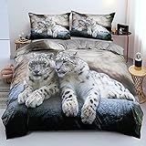 DXHOME Leopard Bettwäsche 135x200 3D Effekt Tiermotiv Bettwäsche 2er Set Weich Gemütlich Weiß...