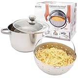 Beyond Nudeltopf 24 cm, Edelstahl Kochtopf mit Glasdeckel und herausnehmbarem Siebeinsatz, Pastatopf...