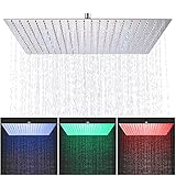 Cesinkin LED-Duschkopf, 40 x 40 cm, verchromt, quadratisch, fest, ultradünn, Hochdruck, Regenkopf,...