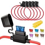 Gebildet 5pcs 16AWG Sicherungshalter mit Draht für KFZ LKW, 32V 20A Inline Flachsicherung...