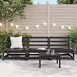 LoogCape Garten-Mittelsofas 3er-Set, Schwarz, Kiefer Massivholz, 70x70x67cm, Modulares Outdoor-Sofa...