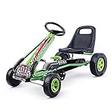 GOPLUS Gokart ab 3-8 Jahre, Kinderfahrzeug mit Verstellbarem Sitz, Tretauto aus Gummireifen,...