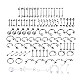 LuLyL 92 perforiert, 16-Arten Edelstahl, 6-transparente Nabelringe, verwendet für Körper, Nase,...