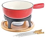 Rosenstein & Söhne Fondue Topf: Käsefondue-Set aus emailliertem Gusseisen, Ø24 cm (Caquelon,...