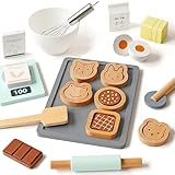 PairPear Spielküche Zubehör Holz Keks Set Backset Kinderküche Zubehör mit Lebensmittel Spielzeug...