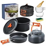 Camping Kochgeschirr Set, Outdoor Geschirr Set Kochtopf Set 10 Teilig, Outdoor Kochgeschirr Set für...