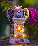 Solar Hundestatue mit Engelflügeln - Wetterfeste Garten-Dekoration für Haustier Gedenken,...
