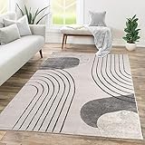TT Home Wohnzimmer Teppich Kurzflor Geometrisches Design Abstrakte Optik, Farbe:Grau Creme,...