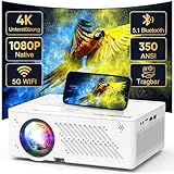 4K Unterstützt Beamer, Native 1080P 5G WiFi Bluetooth, 15000 L Filmprojektor,Tragbarer Outdoor mit...