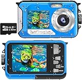 Unterwasserkamera Full HD 2.7K 48MP 10FT Kamera Wasserdicht Dual Screen 16X Digital Zoom Schnorcheln...